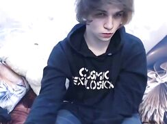 Beautiful English Lad Femboi with wavy hair Tattoo wanks off on webcam - AI enhanced