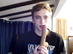 Shaved Blond Twink Models Thongs & Plays With Dildo