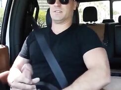 Alpha Straight Dad jerk off big mushrroom penis and intense cum inside car