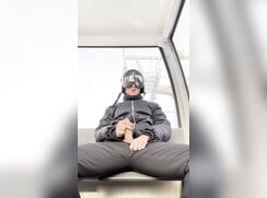 Sven jerking off in the snow funicular