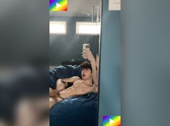 # HTW - Fit twink with huge cock cums on himself