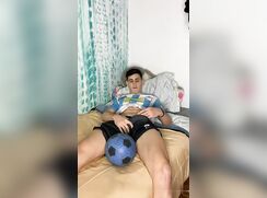 Horny muscle boy after the soccer match