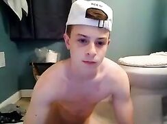 Baseball Cap Shaved Cock Twunk Bathroom Jerk Session