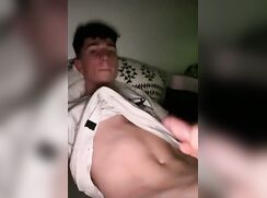 College boy late night jerking off while roommate sleeps