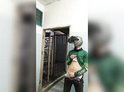 Asian exhibitionist in public toilet