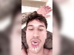 Guy loves eating his own cum