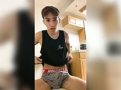 Very Slender Muscular Brunette Colleege Lad wanks his Hung Cock Off - AI Enhanced