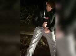 Twink jerking on the street at night