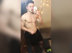 Hunky twink strips and masturbates