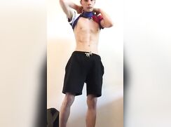 Hung muscle boy with hardon strips