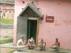outside Russian naked barracks