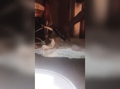 Young black guy riding big black dildo