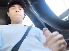 College guy cums in his car