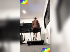 # HTW - Naked gym session with a solo stroking session in the mirror