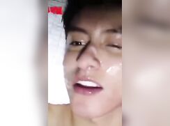 Asian face gets wet