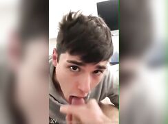 Cute, brunette boy gets a load in his mouth