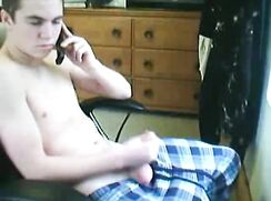 Cumming while talking on the phone