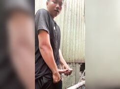 Hot guy, no shame, jerking his big cock outside