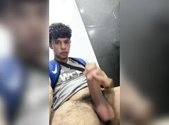 Public toilet stall cumshot