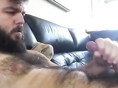 Hot hairy Straight dad naked jerk off and cum