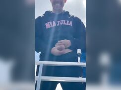Straight show big balls to friends in public
