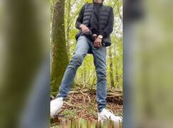 French twink Thomas peeing and jerking in woods