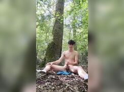 A French Twink with a beautiful butt  strips and jerks in the woods