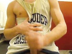 Basketball Jock Jerks In College Bathroom