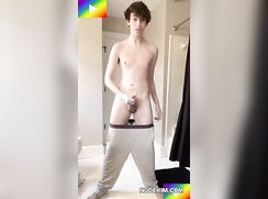 18yo Teen Jerks Off, Sprays Sperm on Floor