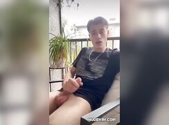 Blond Muscled Guy Jerks Off Outside