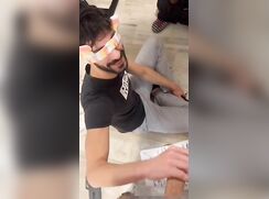 Italian slut gives a group of boys a blowjob