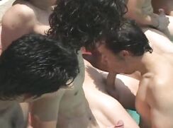 Not vintage porn: Latin bareback pool orgy