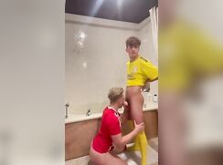 Young British couple having hard sex in the bathroom