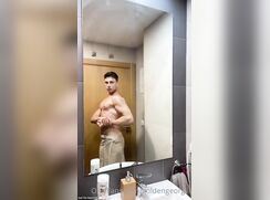 In the sink and on the mirror