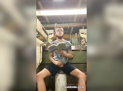 Exhibitionist Twink Jerks Off in Factory