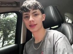 cute twink does first blowjob in the car