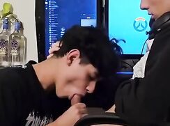 Giving my boyfriend a blowjob while he plays video games