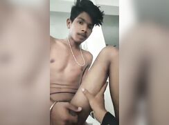 Indian boy with mustache riding cock