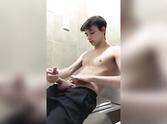 Shaved Uncut Toilet Jerk Teen Gets Interrupted And Resumes
