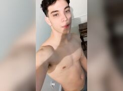cute brunete dude after shower cumming bate