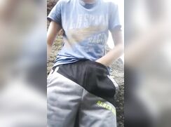 Twink Plays with His Big Cock Outside