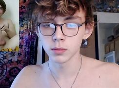 Brunette College Glasses Lad wanks off to another web boy cam - AI Enhanced