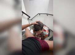 Hung Br@zilian nuts in twinks mouth in public stairwell