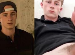 blonde dude showing his cock on bed
