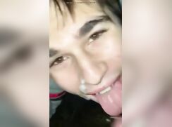 cute teen takes two facials in the woods