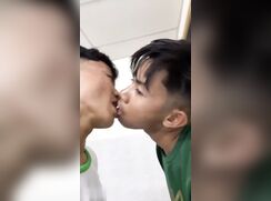 Kissing and tonguing leads to blowjob in the toilet stall