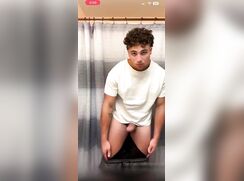 cute fit curly brunette dude strip and bate