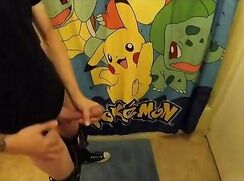 twink cums on bathroom floor