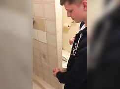 Frat Boy Teen Boner Piss Into Shower Cubicle