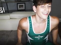 Cute wrestler eats his own cum